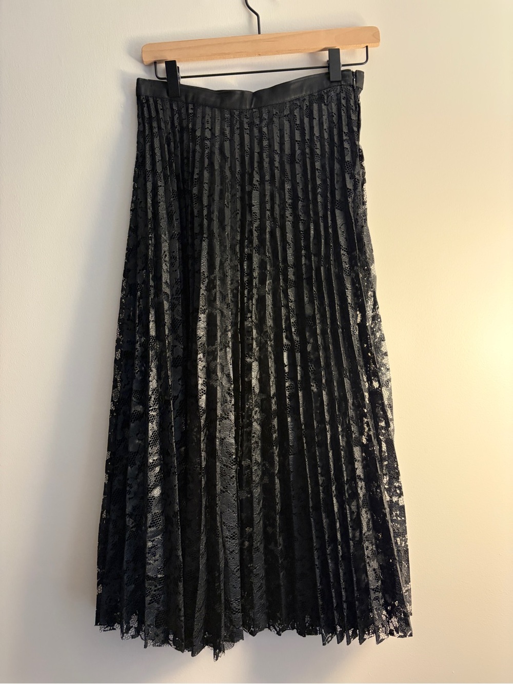 Free People Black Lace Pleated Midi Skirt